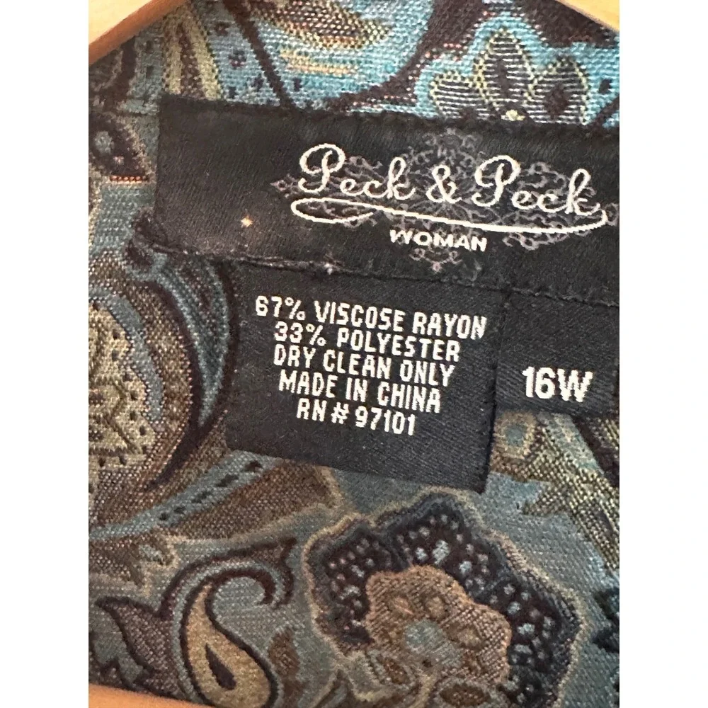Peck & Peck Woman Paisley Tapestry Blazer Blue Teal Gold Plus Size 16W Jacket